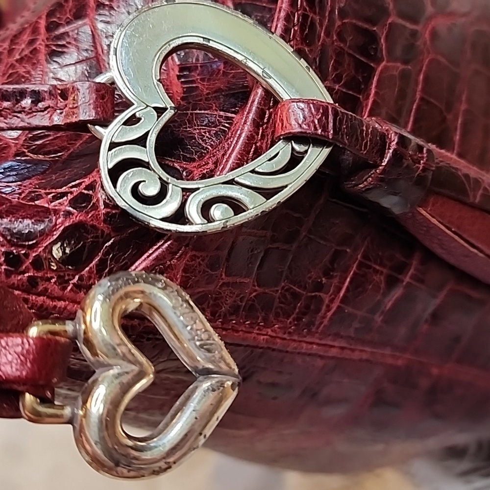Brighton Wine Red Croc Embossed Soft Leather Braided Strap Hobo Shoulder Bag - Picture 9 of 9